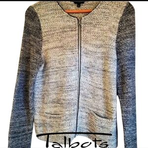 Cozy Talbots Zip Up Color Block Cardigan Sweater